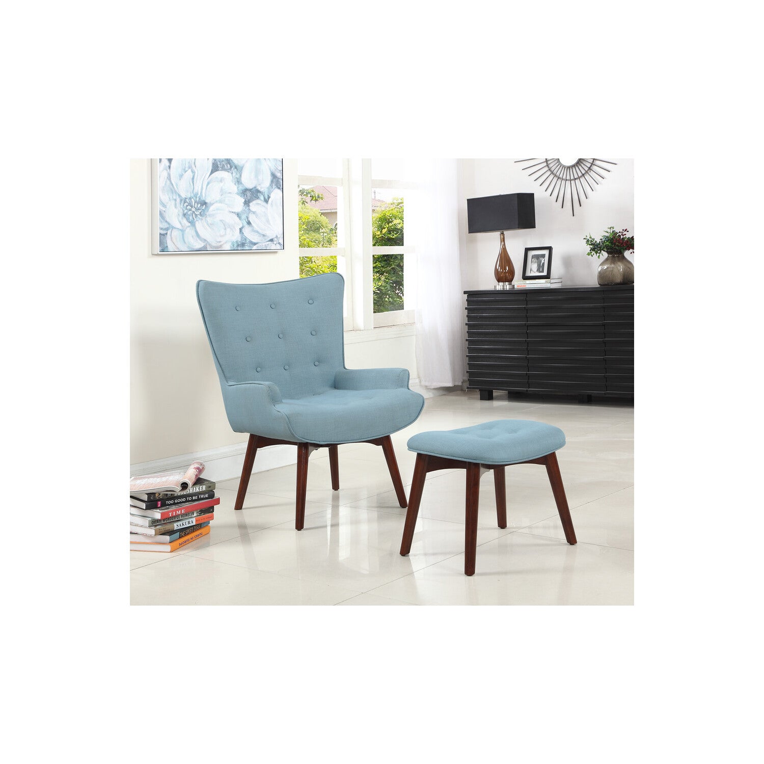 Best Master Furniture Mid Century Capri Finish Accent Chair with Ottoman