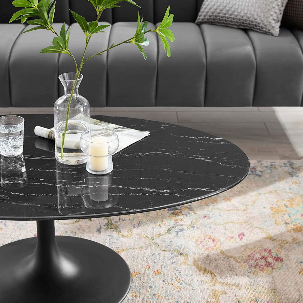 Elegant Coffee Table  Black Painted Pedestal Base  ampOval MDF Top   Contemporary   Coffee Tables   by Declusia  Houzz