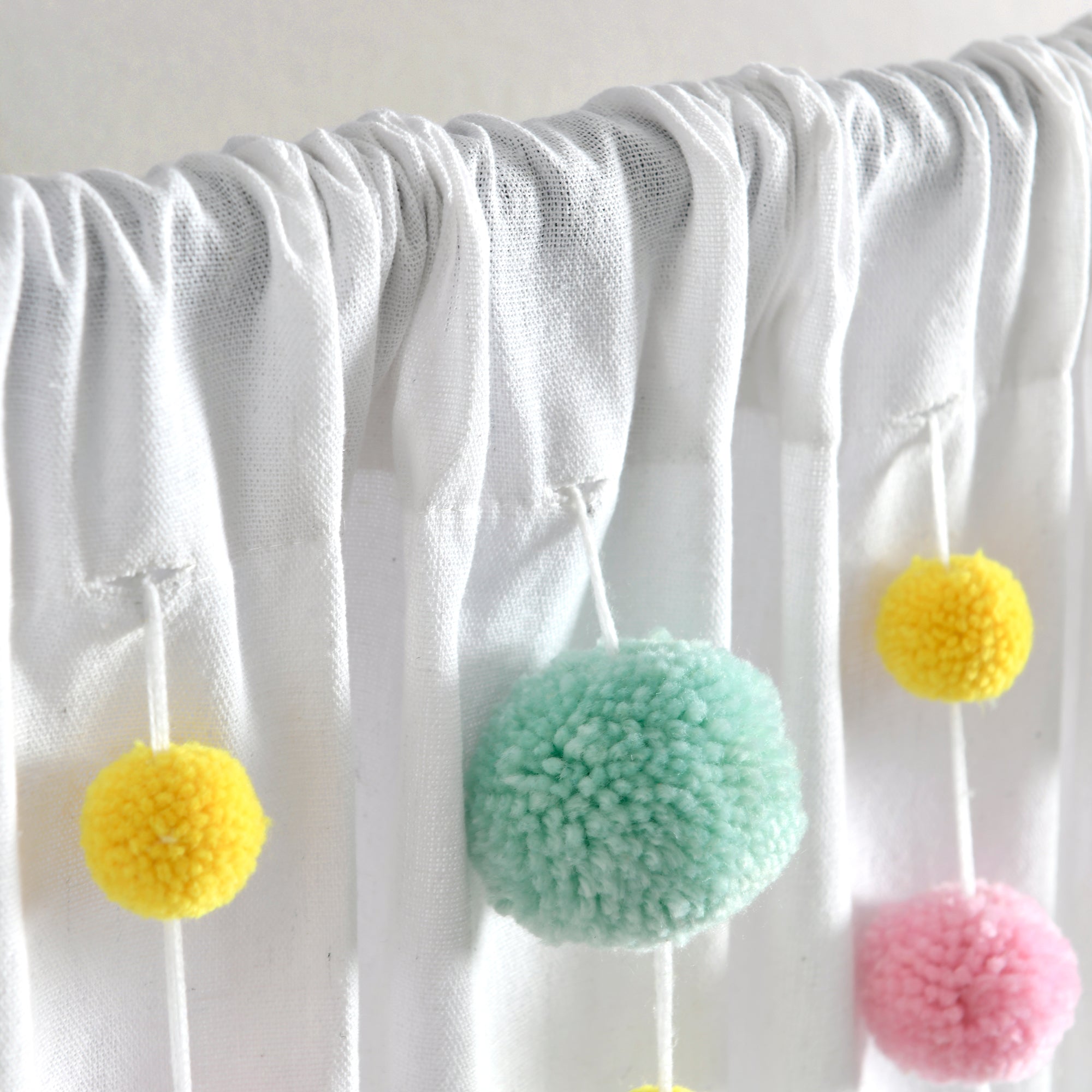 Boho Pom Pom Tassel Faux Linen Window Curtain Panel