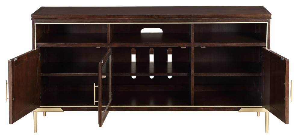 19 quotX 64 quotX 32 quotCherry Metal Wood TV Stand   Midcentury   Entertainment Centers And Tv Stands   by HomeRoots  Houzz