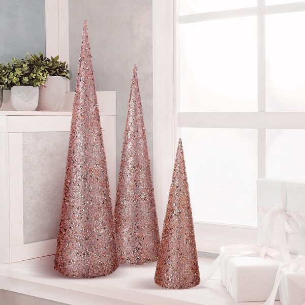 Sequin Bead Cone Tree 3pc Set