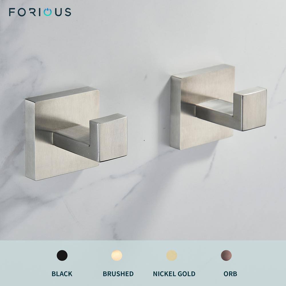 FORIOUS Bathroom Robe Hooks Stainless Steel Wall Mounted In Brushed Nickel 2-pack HH0222BN2