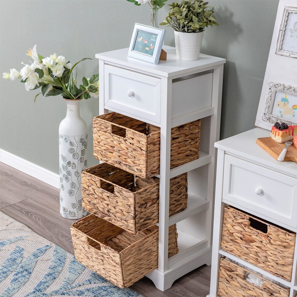 Sophia   William Side Table Decorative Storage Cabinet with Removable Water Hyacinth Woven Baskets