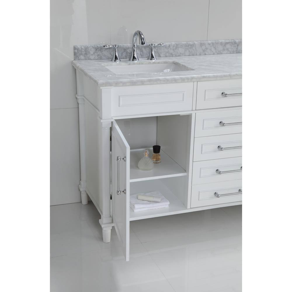 Home Decorators Collection Aberdeen 60 in. W x 22.1 in. D x 34.5 in. H Freestanding Bath Vanity in White with Carrara Marble Top Aberdeen 60W