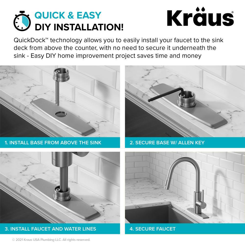 KRAUS Oletto Single Handle Pull Down Sprayer Kitchen Faucet with QuickDock Top Mount Installation Assembly in Matte Black KPF-2620MB