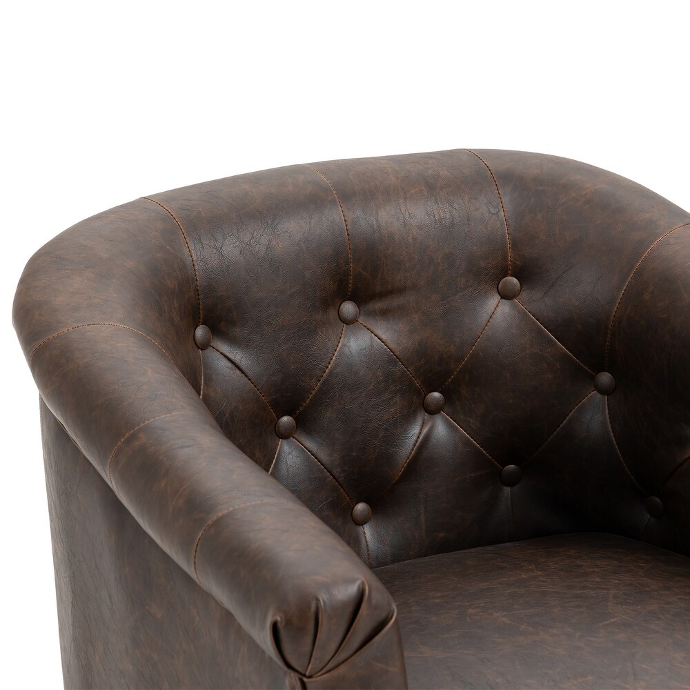 Contemporary PU Leather Tufted Barrel Accent Chair