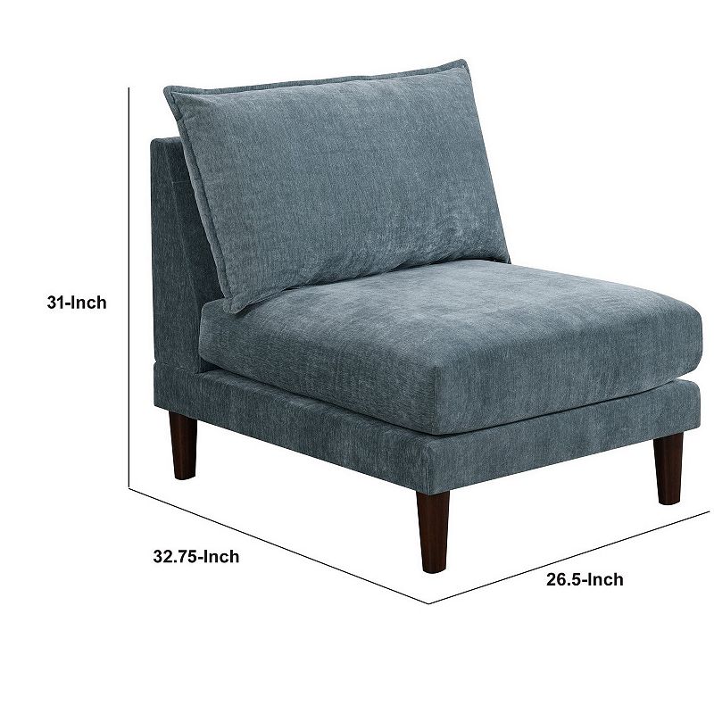 Rio 33 Inch Modular Armless Sofa Chair， Lumbar Cushion， Slate Blue Fabric