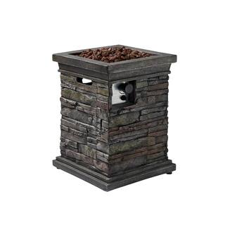 Kadehome 25 in. Gray Square Column Propane Gas Fire Pit Outdoor Garden Slate Rock KA-Eh07