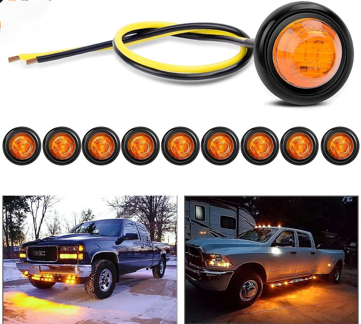 10 Pcs 3/4 Round Clearance Led Front Rear Side Indicator Bullet Marker Light For Truck Rv Car Bus Trailer Van Caravan Boat (12v， Amber)