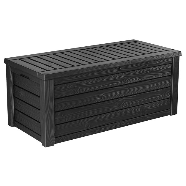 Keter Westwood Outdoor Resin 150 Gallon Deck Storage Box Organizer For Patio Furniture Pool Toys And Yard Tools With Bench Dark Gray 2 Pack