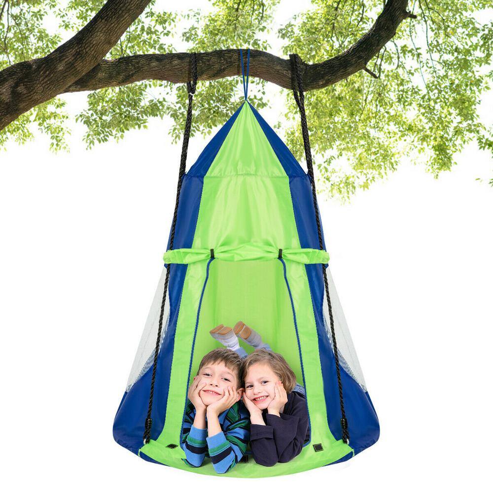 Gymax 40 in. Kids Hanging Chair Swing Tent Set Hammock Nest Pod Seat Green GYM04746