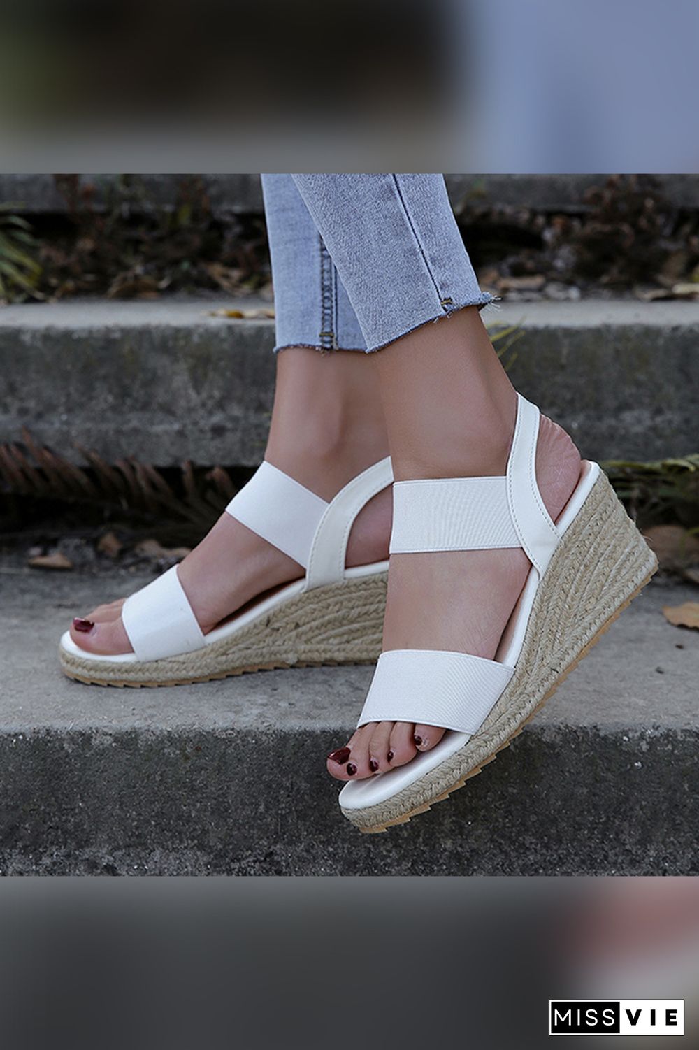 Straw And Nylon Strap High Wedge Sandals Wholesale