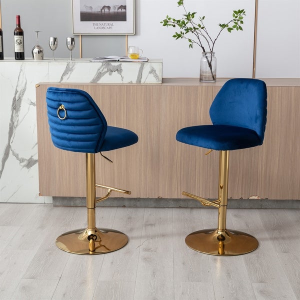 Blue Swivel Adjustable Height Velvet Upholstered Stool (Set of 2)