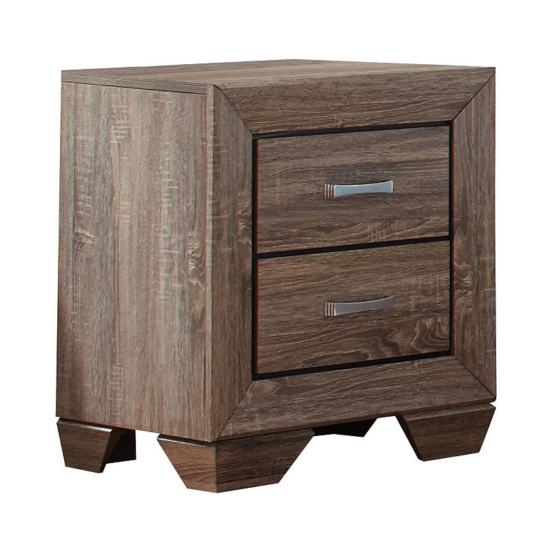 Transitional Style Wooden Nightstand with Two Drawers and Tapered Feet， Brown