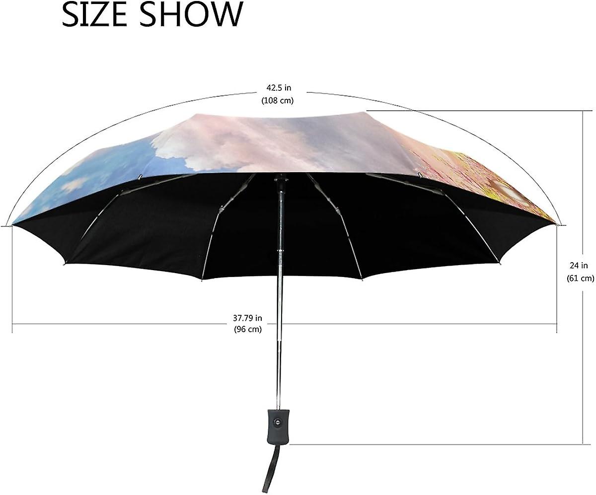 Rain Umbrella Automatic Windproof Foldable Umbrella Eiffel Tower Sunset