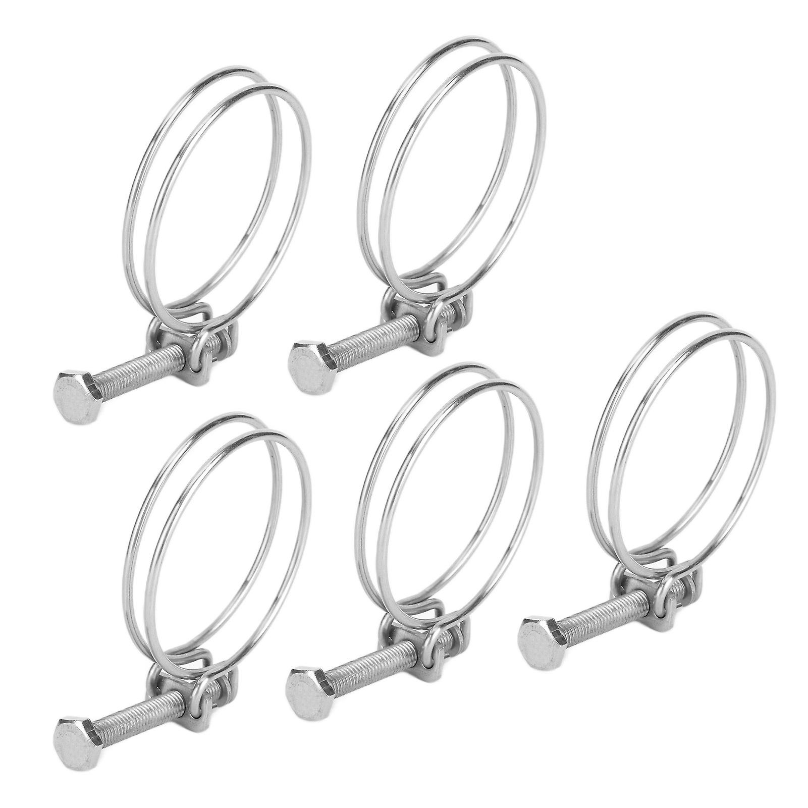 5pcs Double Wire Hose Clamp Adjustable Stainless Steel Wire Tube Clip For Industrial Domestic Use65-70mm