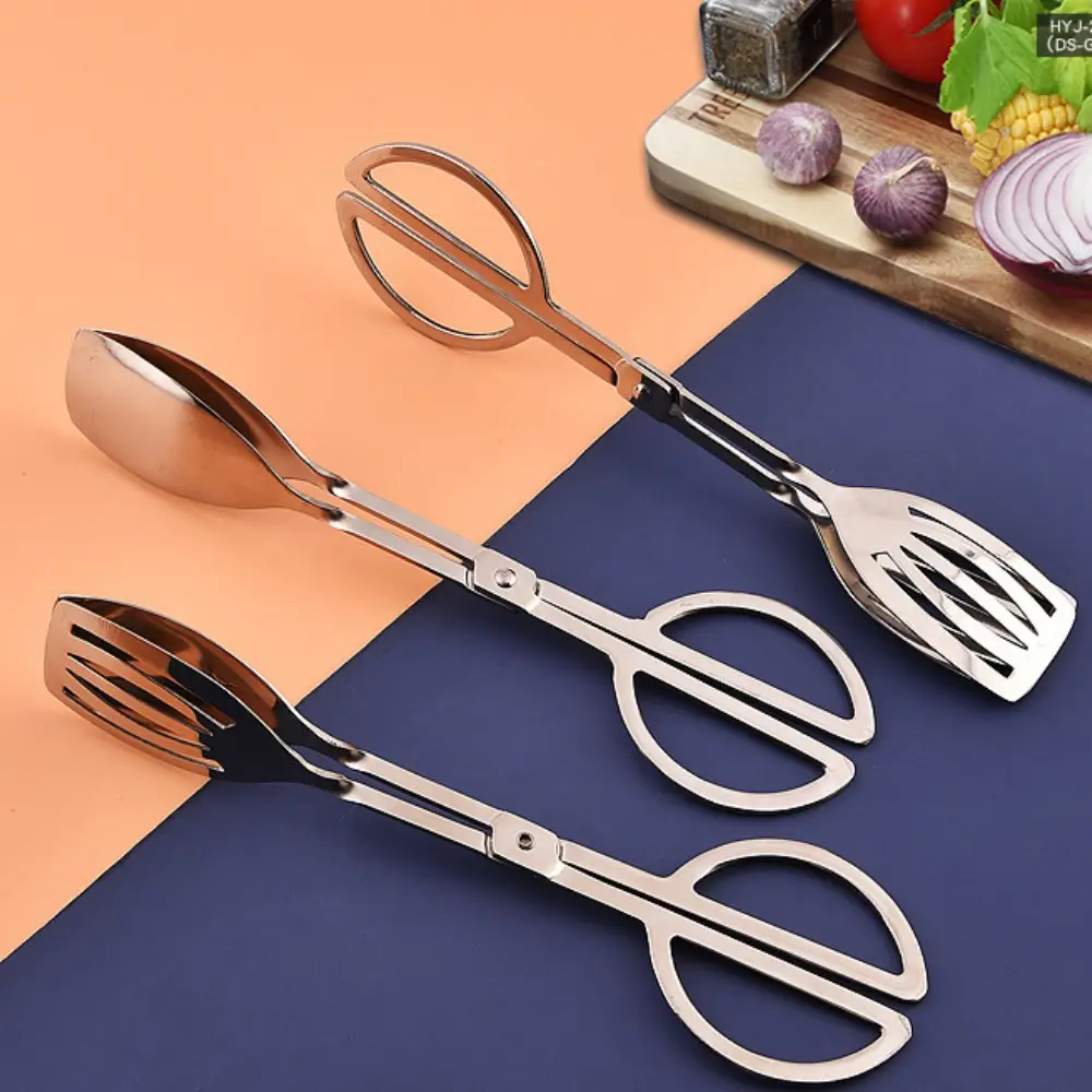 Stainless Steel  Metal Bread Buffet Barbecue Cooking Camping Tongs Bbq Steak Meat Food Clip Food Tongs