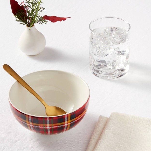 16oz 4pk Porcelain Plaid Bowls