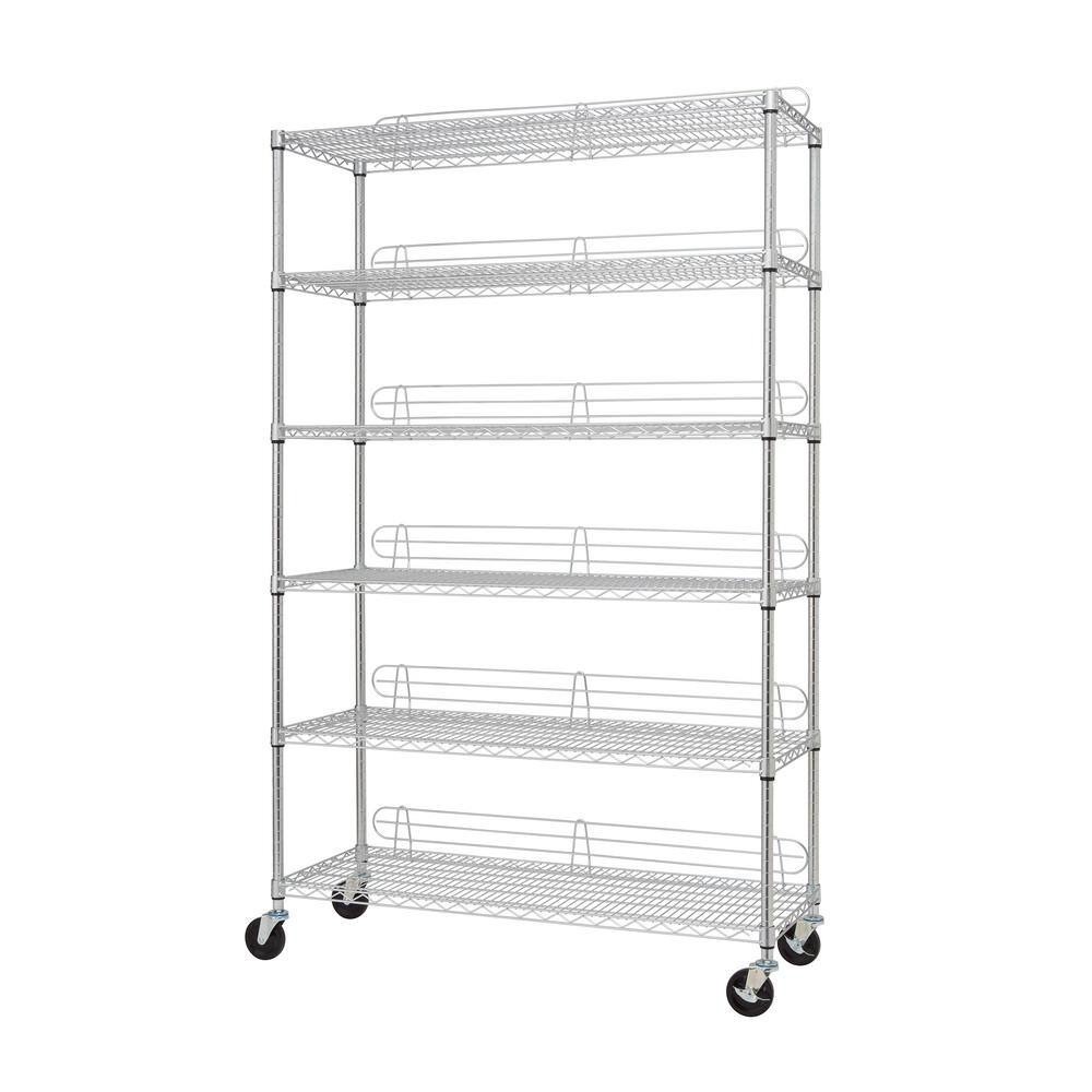 TRINITY EcoStorage Chrome 6-Tier Rolling Steel Wire Shelving Unit (48 in. W x 77 in. H x 18 in. D) TBFC-0907