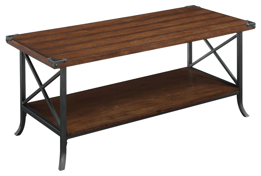 Convenience Concepts Brookline Coffee Table in Dark Walnut Wood Finish   Industrial   Coffee Tables   by Convenience Concepts  Houzz