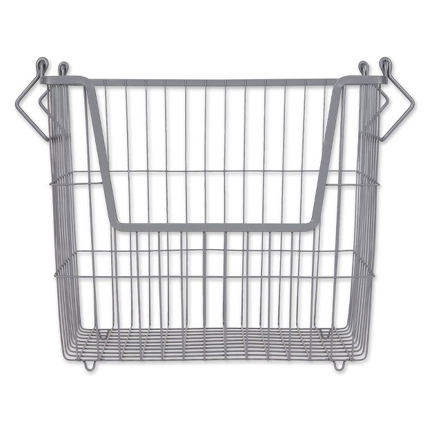 Dii Design Imports Metal Wire Mesh Stackable Utility Storage Bin With Swinging Handles For Kitchens Offices And Living Rooms Large Cool Gray