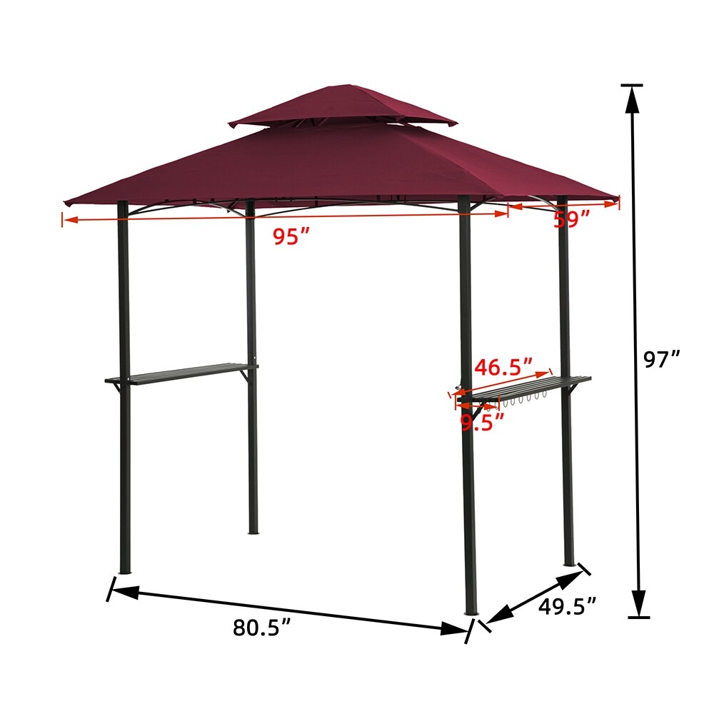 8 x 5Ft Outdoor Grill Gazebo with Double Tier Soft Top Canopy and Hook