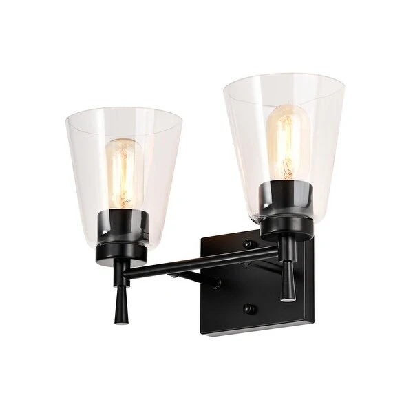 Matte Black 2-Light Modern Vanity Light with Clear Cone Glass Shades