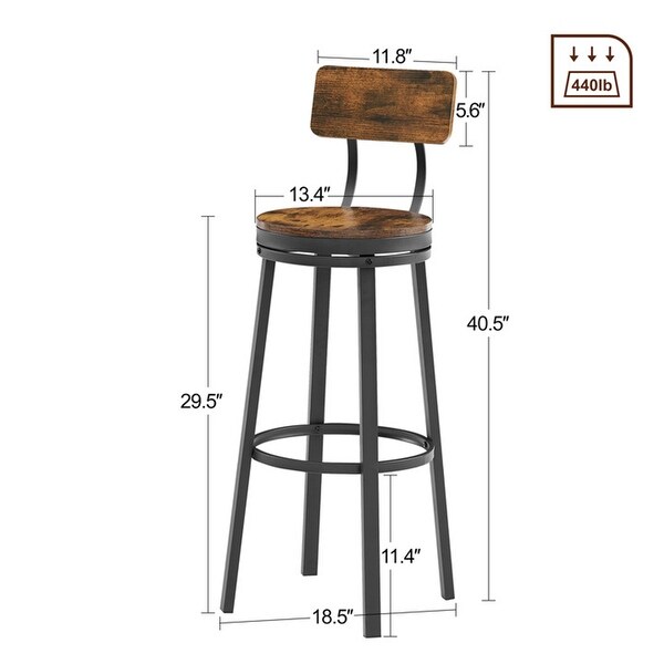 Set of 2 Rustic Brown Oval Tall Stool Swivel Bar Stool With Backres