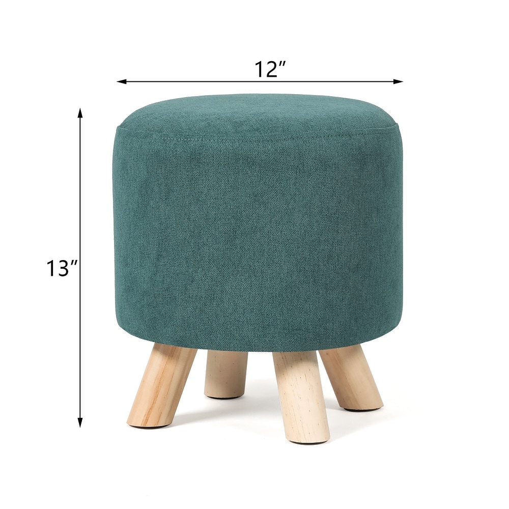 Adeco Round Ottoman Footrest Faux Fur Stool Upholstered Padded Pouf