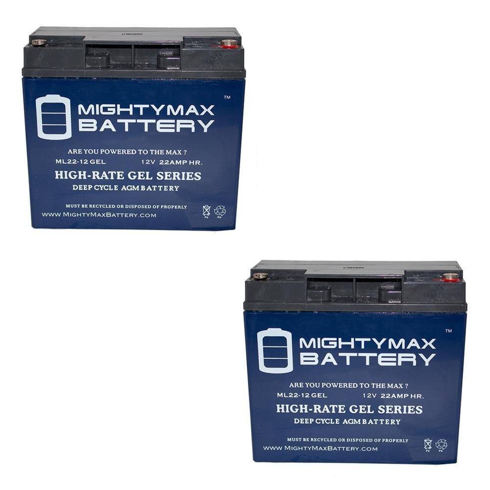 MIGHTY MAX BATTERY 12-Volt 22 Ah SLA (Sealed Lead Acid) GEL AGM Type Replacement Battery for Mobility and UPS Systems (2-Pack) ML22-12GELMP2