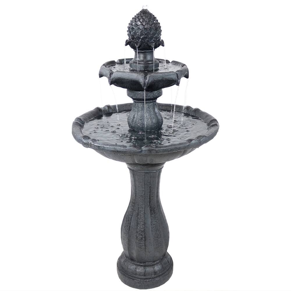 2 Tier Pineapple Solar Outdoor Water Fountain w/ Battery   46\