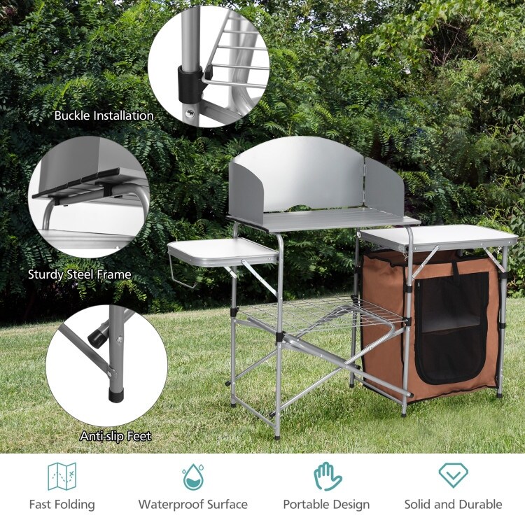 Foldable Outdoor BBQ Portable Grilling Table With Windscreen Bag   57.5\