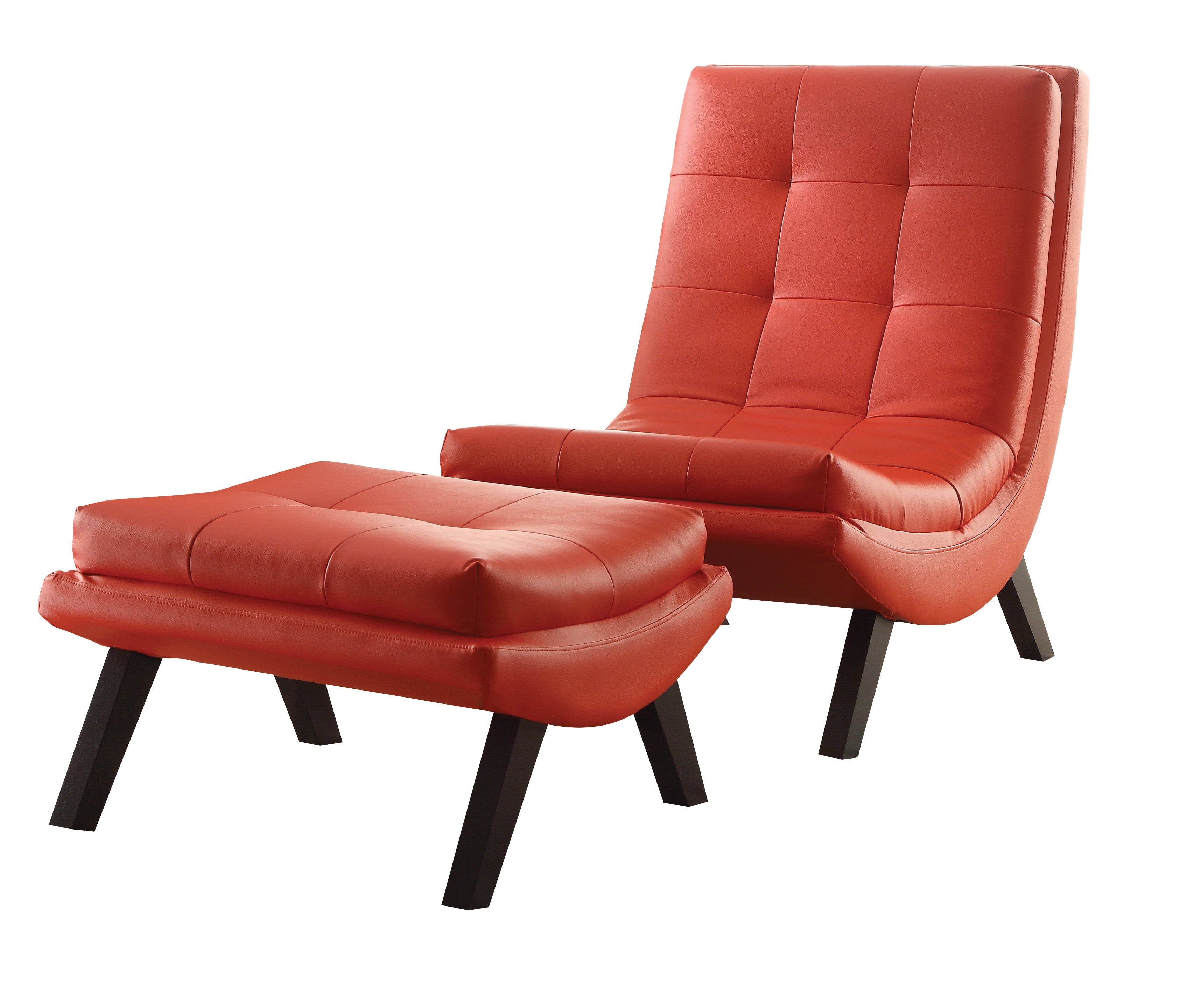 OSP Home Furnishings Tustin Lounge Chair and Ottoman Set With Red Faux Leather Fabric and Black Legs