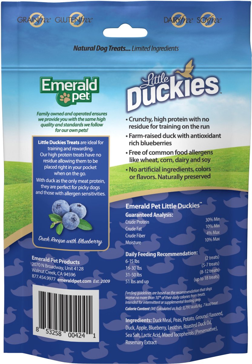 Emerald Pet Grain-Free Little Duckies with Duck and Blueberry Dog Treats