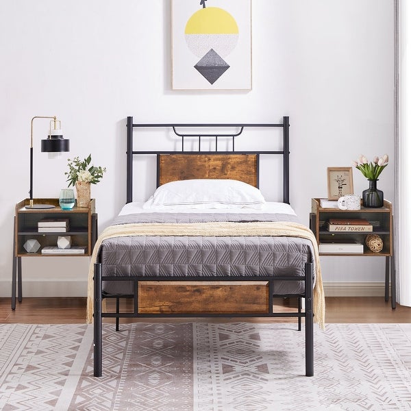 Taomika Industrial 3-pieces Bed and Modern Nightstands Set - - 35162740