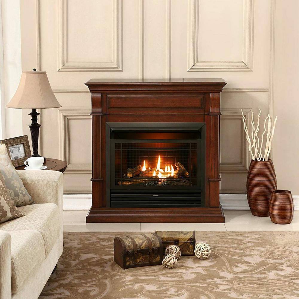 Duluth Forge Dual Fuel Ventless Gas Fireplace - 26000 BTU T-Stat Control Auburn Cherry Finish 170131