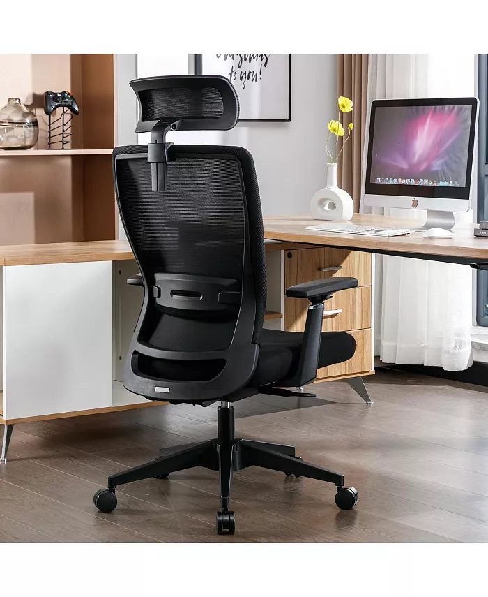 Simplie Fun High-Back Computer Chair with Adjustable Height Headrest Breathable Mesh Desk Chair for Home Study Working (Black)