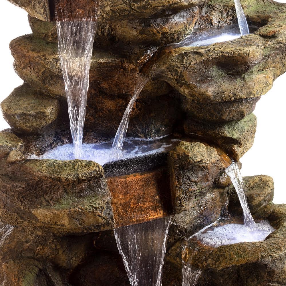 Alpine Corporation 51 in. Tall Outdoor 6-Tier Amazonian Rainforest Waterfall Fountain with 30 LED Lights TZL198