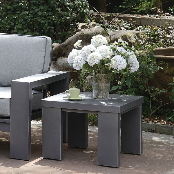 Luva Contemporary Grey 24inch Aluminum Square Outdoor End Table by Furniture of America