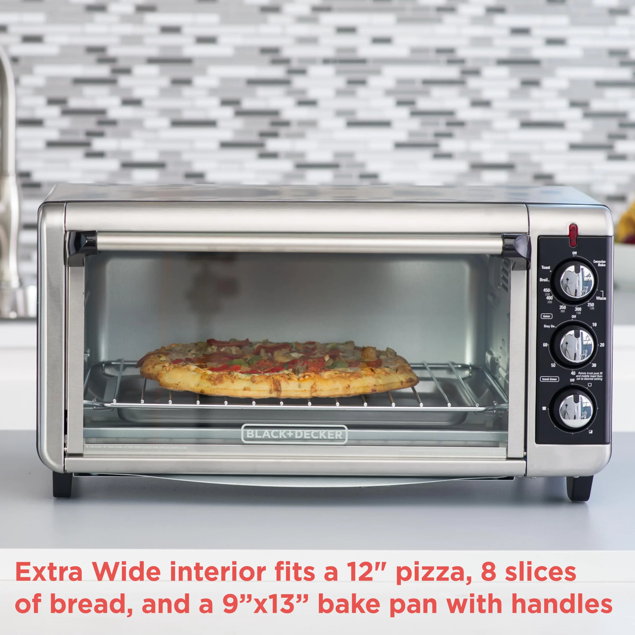 BLACK+DECKER TO3250XSB 1500 W 8-Slice Stainless Steel Toaster Oven with Broiler