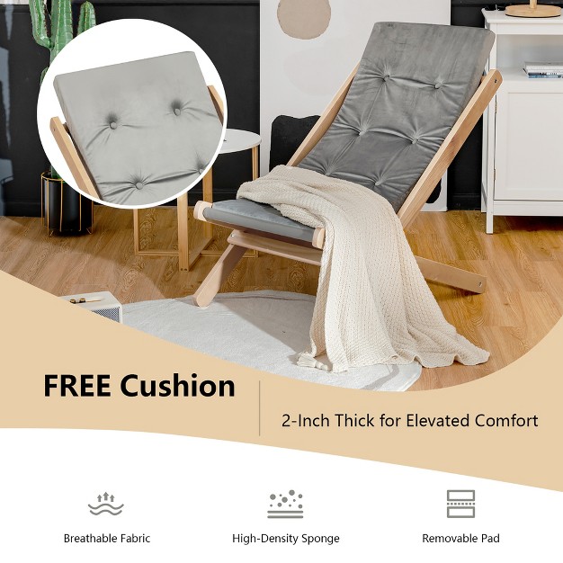 Costway Foldable Wood Beach Sling Chair 3 position Adjustable Beech Chair W free Cushion