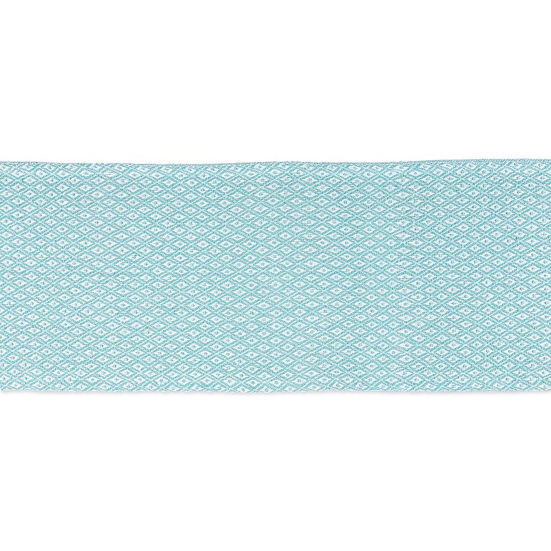 72 Aqua Blue and White Diamond Rectangular Weaved Table Runner