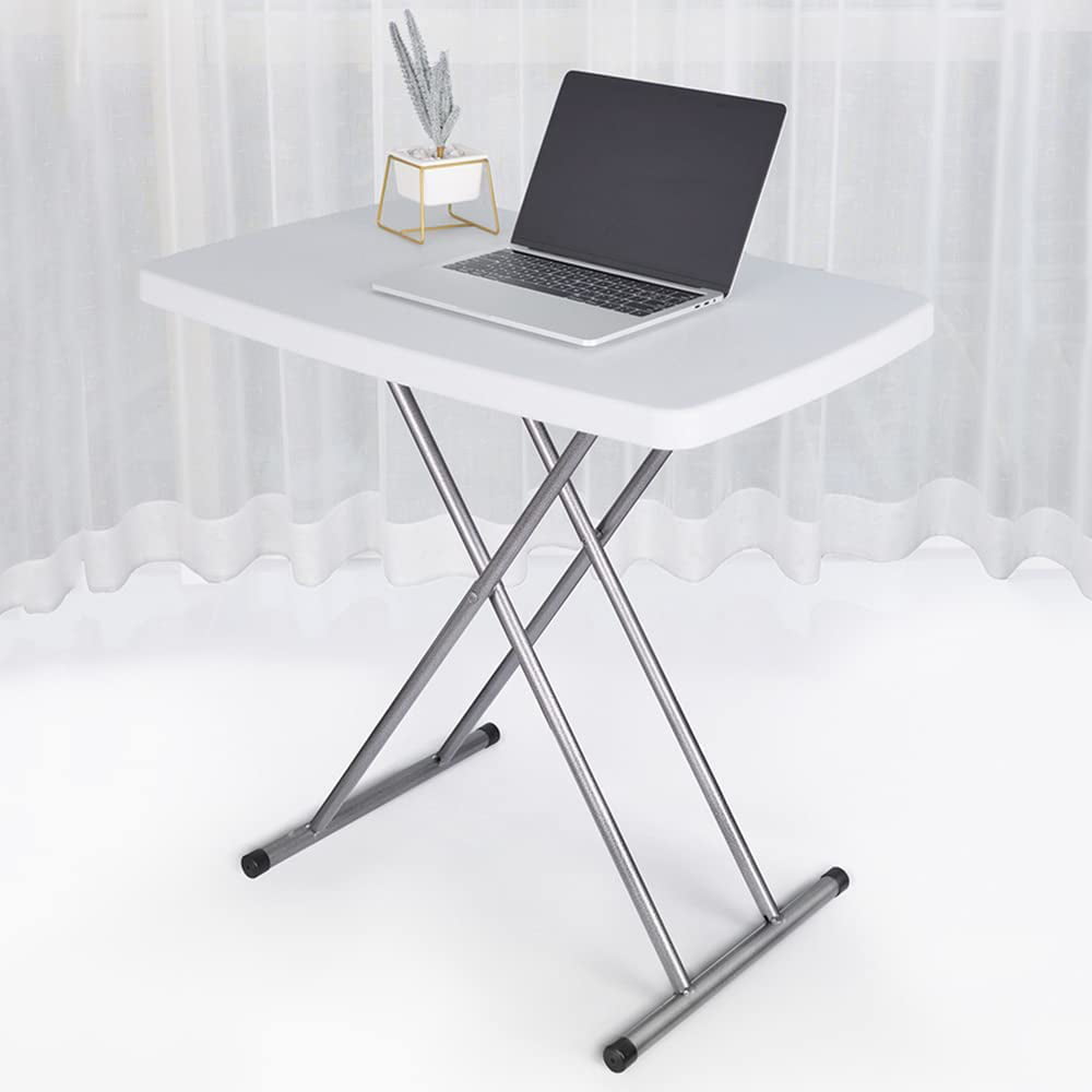 Miumaeov 30x20" Square Plastic Folding Card Table Lifting Desk Height Adjustable White