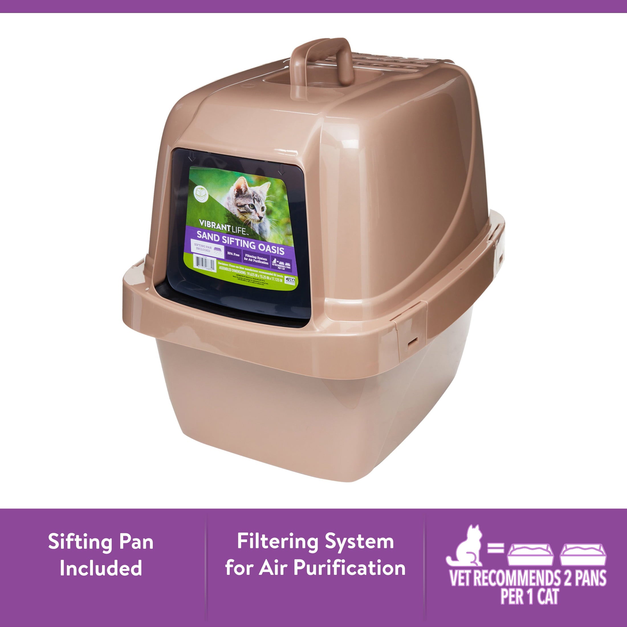 Vibrant Life Sand Sifting Oasis Cat Litter Box， Beige