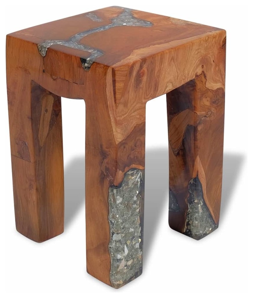 vidaXL Stool Ottoman Foot Rest Foot Stool Side Table Solid Teak Wood and Resin   Rustic   Side Tables And End Tables   by VirVentures  Houzz