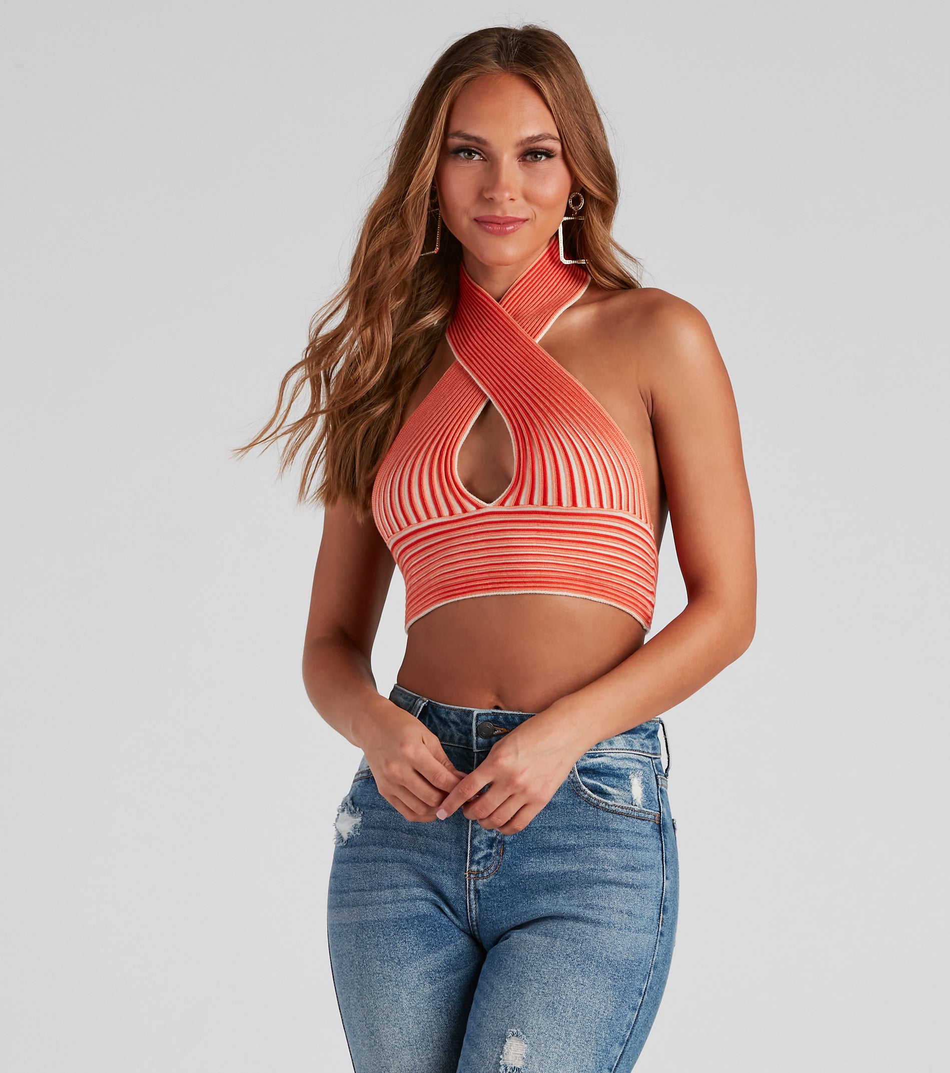 Main Squeeze Striped Halter Wrap Top