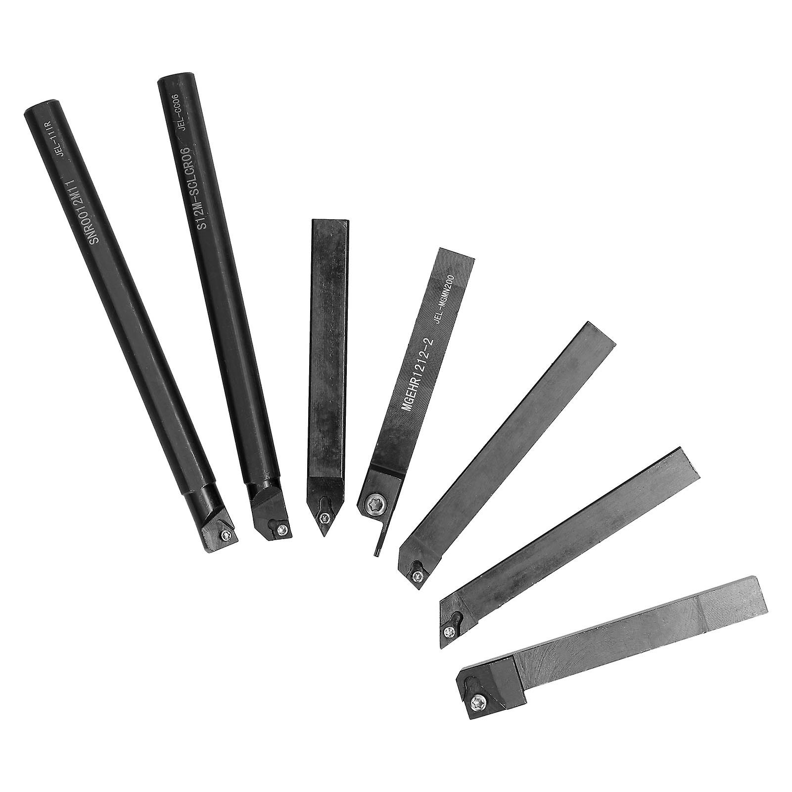 7pcs 12mm Shank Diameter Lathe Turning Tool Holder Boring Bar Inserts Set For Processing Steel Parts