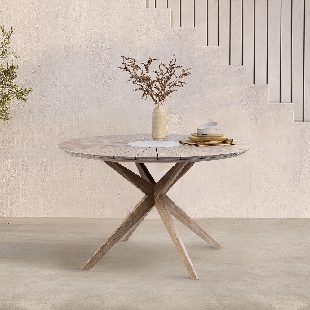 Sachi Eucalyptus Solid Wood Round Outdoor Dining Table with Concrete Accent