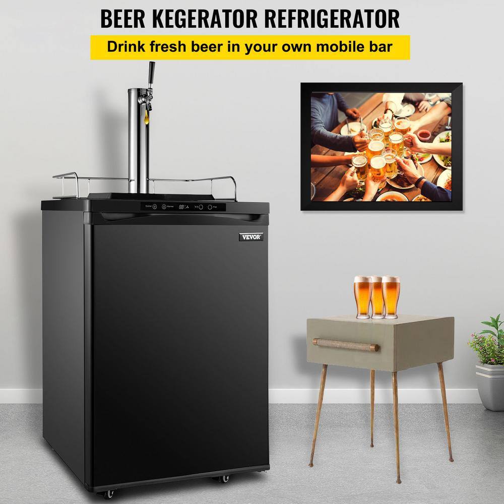 VEVOR 43 gal. Single Tap Beer Kegerator Refrigerator Mobile Stainless Direct Draw Beer Dispenser with LED Display in Black PJLZFPJHSDTMC98M1V1