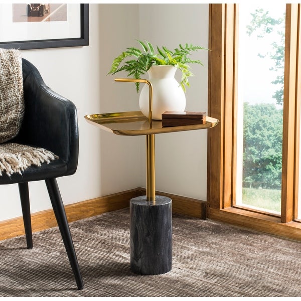 SAFAVIEH Artemis Square Brass Top Side Table - Black / Brass - 15.8